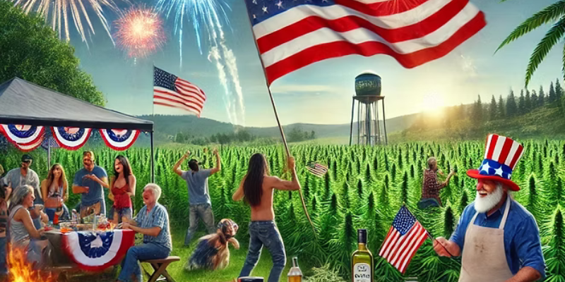 A group of people celebrating Independence Day on a Hemp Farm